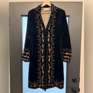 Ania.A Velvet Embroidered Floral Boho Duster Jacket Johnny Was Style- Size S/M